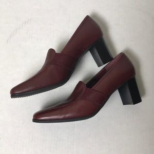 Liz Baker Burgundy Leather Block Heels - Size 8.5